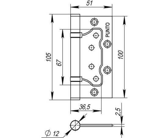 Универсальная петля без врезки PUNTO 200-2B 100x2,5 PN мат. никель 35491 – изображение 3