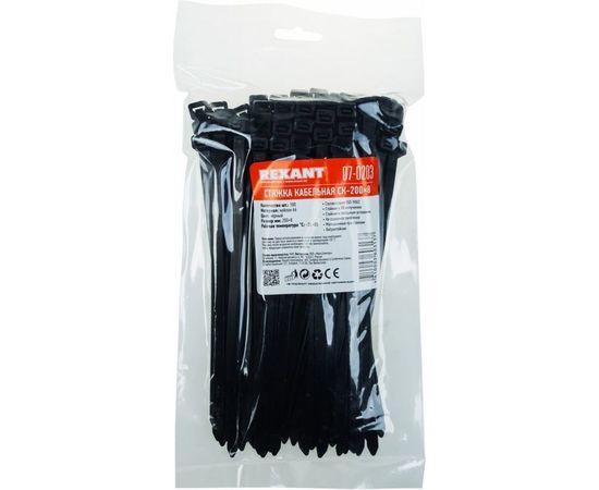 Широкий хомут REXANT nylon 8.0x200 мм 100 шт черный 07-0203 – изображение 4