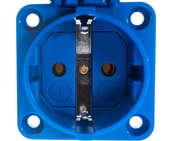 Встраиваемая розетка PCE 16А 220V 2P+E IP54 50x50 подключение сзади, синяя 105-0b – изображение 3