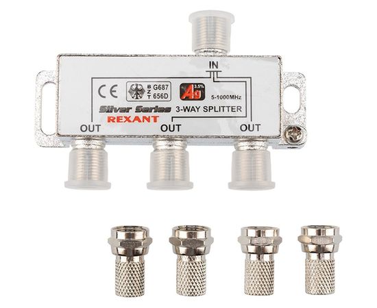 Делитель REXANT ТВ х 3 + 4шт. F BOX 5-1000 МГц Silver 05-6102 – изображение 11