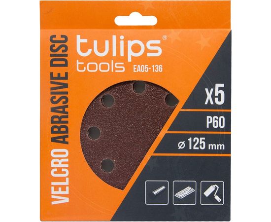 Диск шлифовальный с липучкой (5 шт; 125 мм; P60) Tulips tools EA05-136 