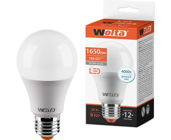 Лампа LED Wolta 4000K, 25S65BL20E27 