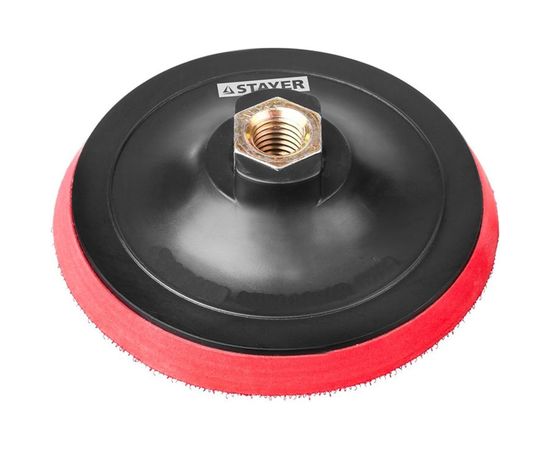 Тарелка опорная пластиковая с мягкой вставкой (на липучке, 125 мм, М14) STAYER 35744-125 