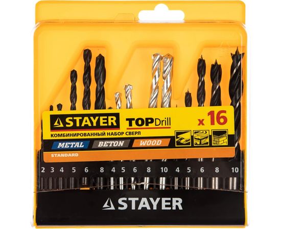 Набор сверл комбинированных STANDARD (16 предметов) Stayer 29720-H16 