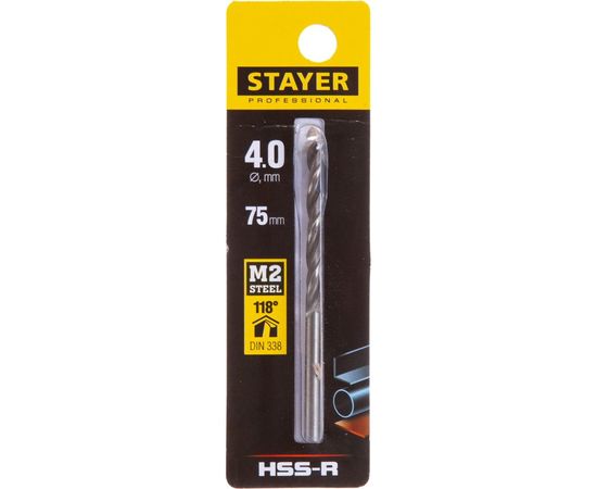 Сверло Professional по металлу HSS-R (4х43х75 мм; М2; DIN 338) Stayer 29602-4 – изображение 2
