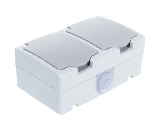 Горизонтальная розетка, 2 гнезда UNIVersal Аллегро с/з, з/ш, IP54, с крышкой, серая 1272 – изображение 2