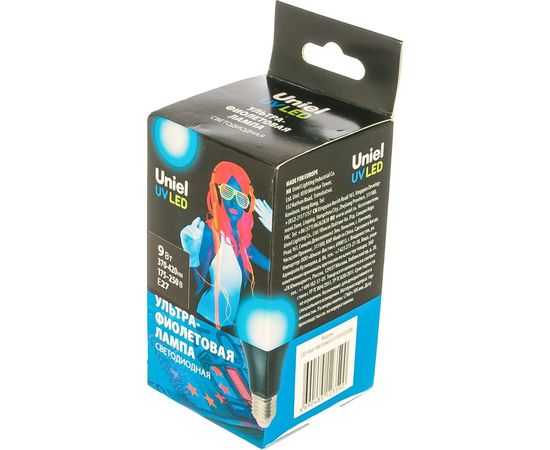 Светодиодная ультрафиолетовая лампа Uniel LED-A60-9W/UVAD/E27/FR PLZ07BK для дискотек UL-00005855 – изображение 3