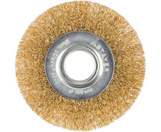 Щетка дисковая PROFESSIONAL (100х22 мм; витая стальная латунированная проволока; 0.3 мм) для УШМ STAYER 35122-100 – изображение 2