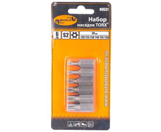 Набор бит TORX с отверстием 6 шт., 30 мм АвтоDело 40631 11989 – изображение 2