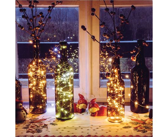 Электрогирлянда VEGAS Пробка, 10 тёплых LED ламп, РОСА, серебристый провод, 1 м, на батарейках 55128 – изображение 2