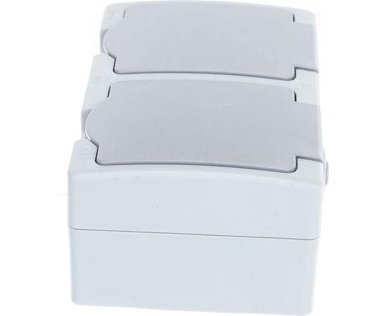 Горизонтальная розетка, 2 гнезда UNIVersal Аллегро с/з, з/ш, IP54, с крышкой, серая 1272 – изображение 3