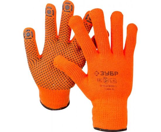 Утепленные, акриловые перчатки с защитой от скольжения Зубр ЭКСПЕРТ 10 класс, сигнальный цвет, р.L-XL 11464-XL 