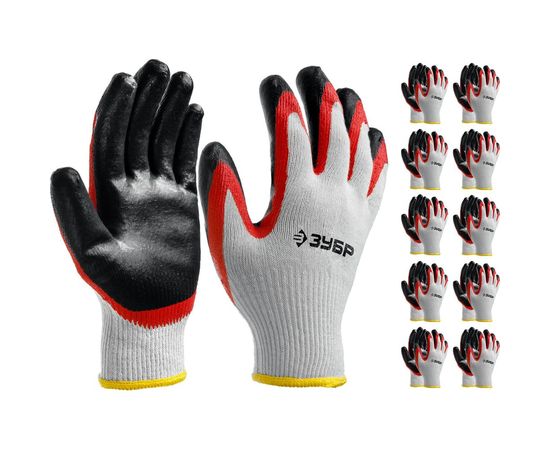 Трикотажные перчатки с двойной обливной ладонью из латекса Зубр МAСTEP р. L-XL, 10 пар 11459-K10 