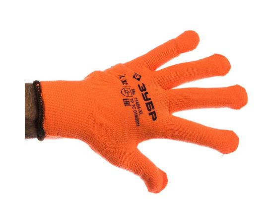 Утепленные, акриловые перчатки с защитой от скольжения Зубр ЭКСПЕРТ 10 класс, сигнальный цвет, р.L-XL 11464-XL – изображение 3