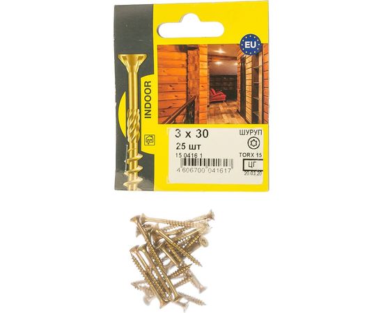 Конструкционный шуруп для дерева с фрезой ЕВРОПАРТНЕР потай, ж/п Torx 15 3.0х30, 25шт. 15 0416 1 – изображение 2