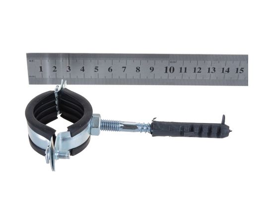 Металлический сантехнический хомут для труб со шпилькой и шурупом СВК 32-37, 1 дюйма, гайка М8 SVK-F025М8 – изображение 2