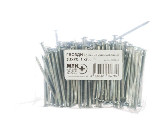 Ершёные гвозди с конической головкой МТК цинк пакет 1 кг, 3,1x70 1766031070 – изображение 3
