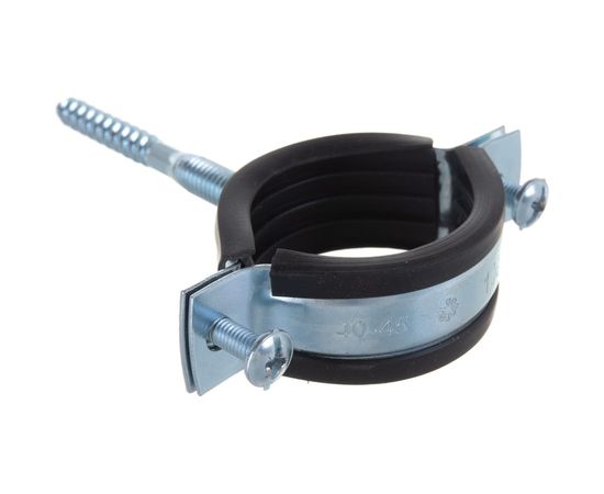 Металлический сантехнический хомут для труб со шпилькой и шурупом СВК 40-45, 1 1/4 дюйма, гайка М8 SVK-F032М8 – изображение 2