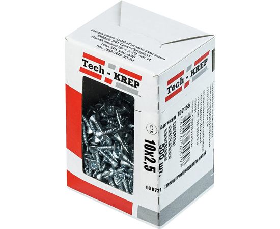 Универсальный саморез Tech-Krep 10х2,5 мм 500 шт оцинкованный, коробка с окном 102155 – изображение 2