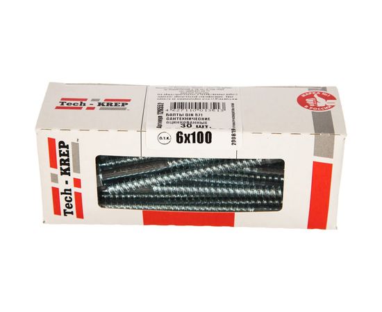 Сантехнический болт DIN 571 оцинкованный 6х100, 30шт - коробка Tech-Krep 126552 – изображение 2