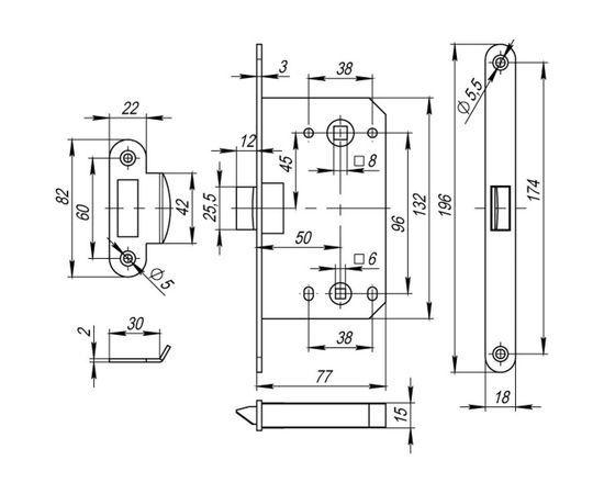 Врезная защелка Fuaro PLASTIC P96WC-50 CP хром 33613 – изображение 2