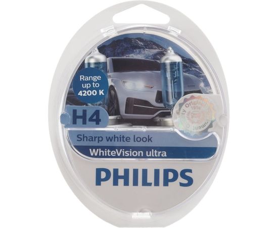 Автолампа PHILIPS H4 60/55 P43t-38 WhiteVision ultra 4200K 2шт+2шт W5W 12V 12342WVUSM 