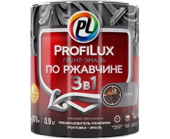 Грунт-эмаль Profilux по ржавчине 3в1 серая 0,9 кг Н0000003475 