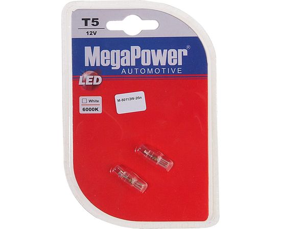 Автолампа MEGAPOWER T5 W2*4.6d 1 LED FLAT WHITE блистер 2шт M-50112W-2бл 