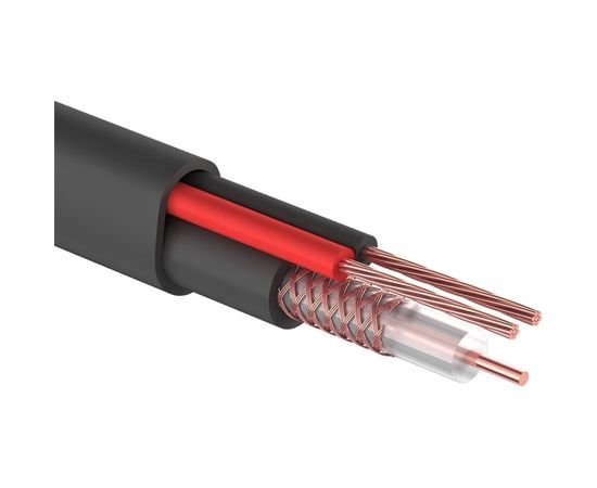 Кабель для видеонаблюдения КВК-П-2 + 2х0.75 кв.мм, 200м, черный REXANT OUTDOOR 01-4105 