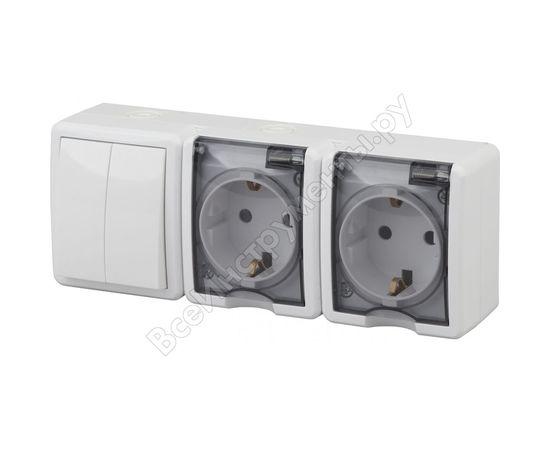 Двойной блок две розетки + выключатель ЭРА 11-7404-01 IP54, 16A 10AX -250В, ОУ, Эксперт белый Б0027675 