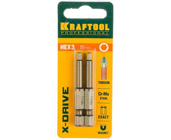 Биты торсионные кованые, обточенные (HEX3; 50 мм; 2 шт.) KRAFTOOL 26127-3-50-2 – изображение 2