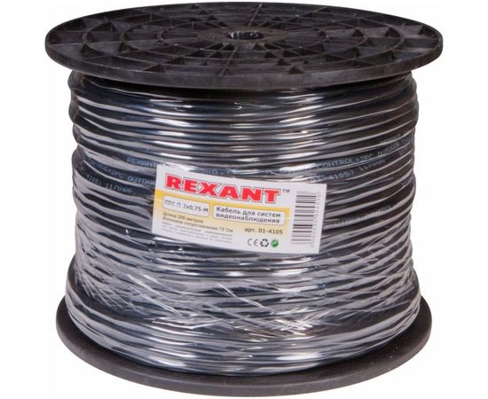 Кабель для видеонаблюдения КВК-П-2 + 2х0.75 кв.мм, 200м, черный REXANT OUTDOOR 01-4105 – изображение 2
