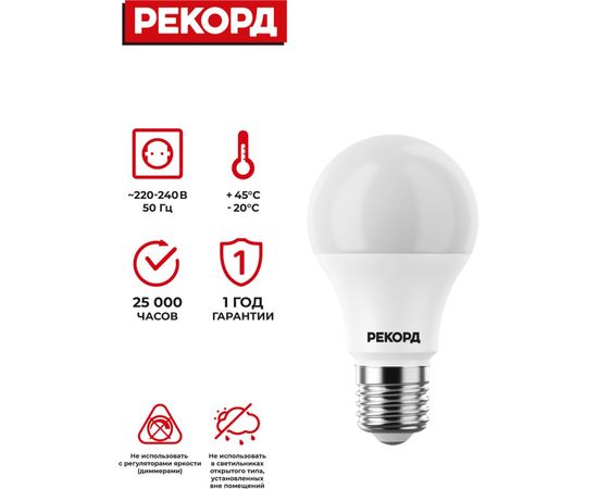 Светодиодная лампа РЕКОРД LED А60 10W Е27 3000К 23875 – изображение 4