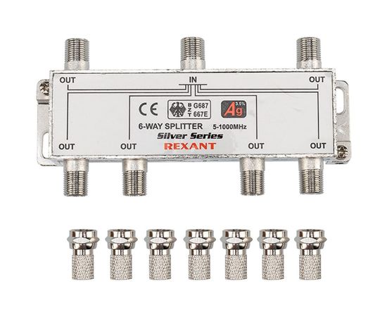 Делитель REXANT ТВ краб x 6 + 7шт. F BOX 5-1000 МГц Silver 05-6104 – изображение 7