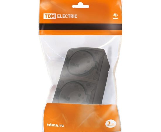 Двойная розетка TDM 2П+3 открытой установки IP54 16А с прозрачной крышкой шоколад Селигер SQ1818-0209 – изображение 3