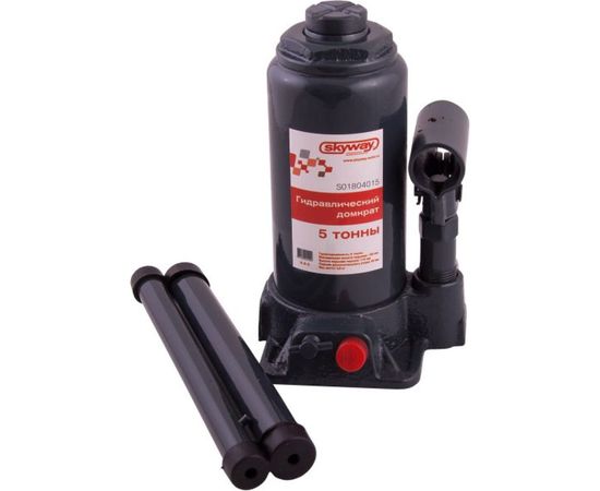 Гидравлический бутылочный домкрат SKYWAY 5т h 185-355 мм с клапаном в коробке S01804015 