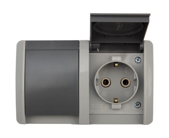 Двойная накладная розетка KRANZ горизонтальный блок с/з IP54 16А серая KR-78-0613 