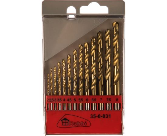 Набор сверл по металлу 2-8 мм с покрытием из нитрида титана, 13шт. Hobbi 35-0-031 