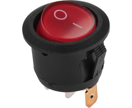 Клавишный круглый выключатель duwi MICRO красный с подсветкой 3 контакта, 250В, 3А, ВКЛ-ВЫКЛ тип 26849 9 