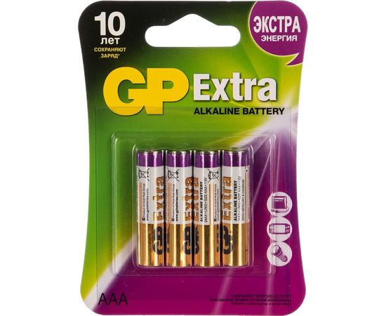 Алкалиновые батарейки GP AАA 4 шт Extra Alkaline 24А 24AX-2CR4 Extra 