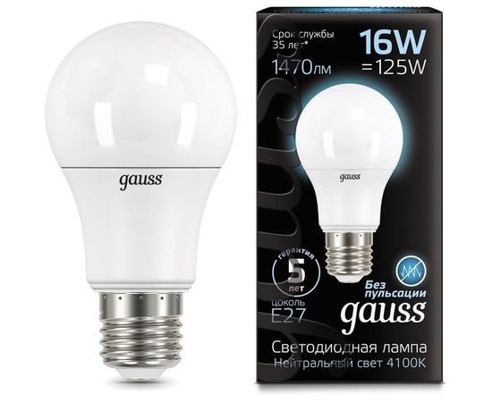 Лампа Gauss LED A60 16W E27 1470lm 4100K 102502216 