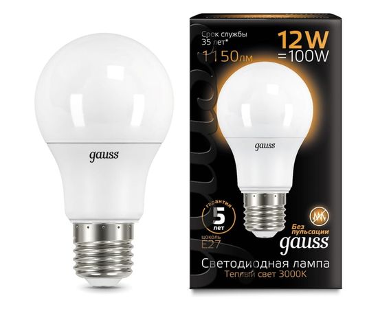 Лампа LED A60 globe 12W E27 3000K Gauss 102502112 