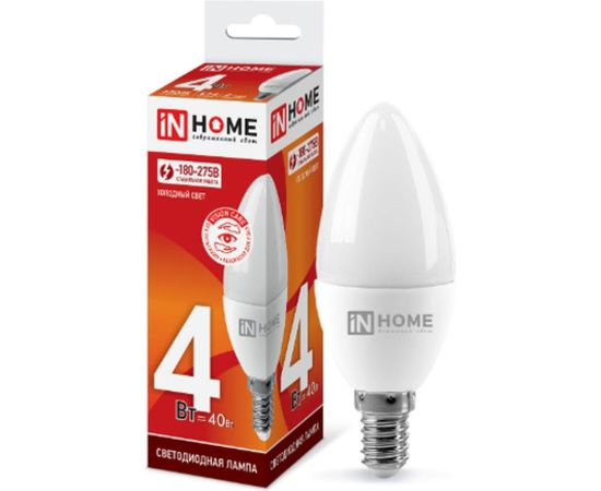 Светодиодная лампа IN HOME LED-СВЕЧА-VC 4Вт, 230В, Е14, 6500К, 360Лм 4690612030135 – изображение 2