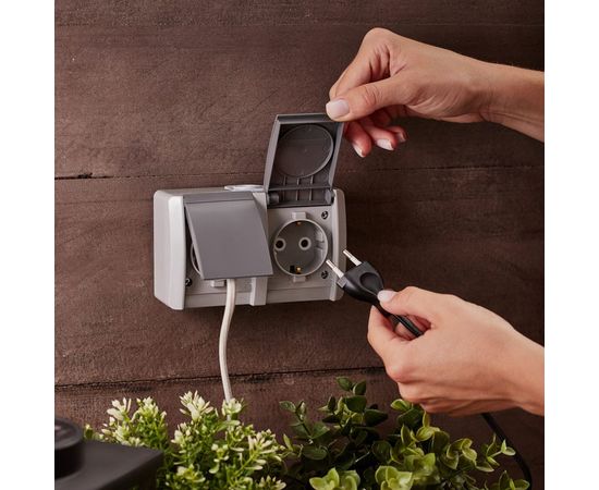 Двойная накладная розетка KRANZ горизонтальный блок с/з IP54 16А серая KR-78-0613 – изображение 4