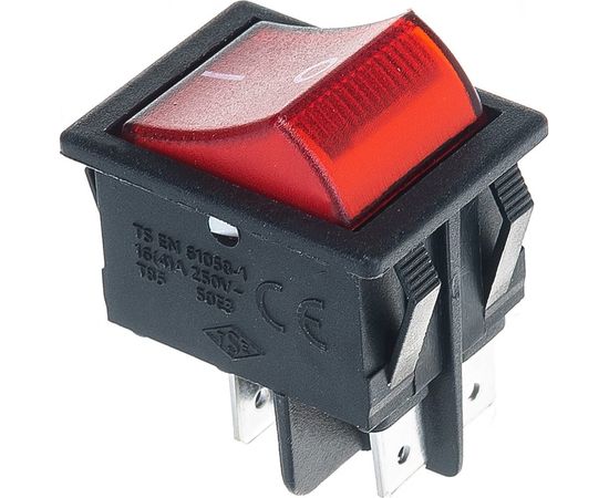 Клавишный выключатель Emas с подсветкой, красная клавиша, 2НО, 250В AC,16А A14B1K11 – изображение 2