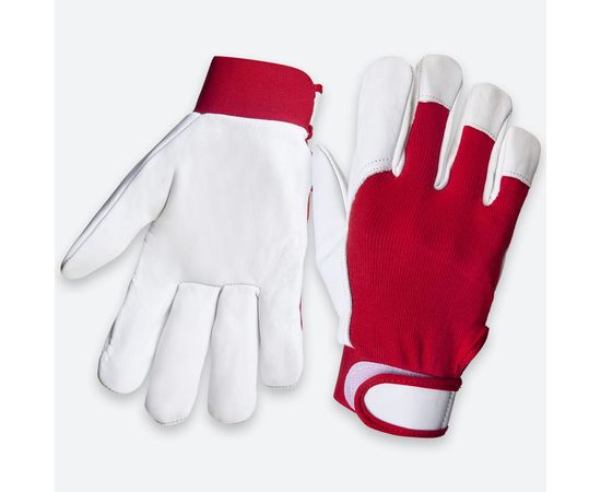 Кожаные перчатки Jeta Safety Mechanic, цвет красный/белый, манжета велкро JLE301-8/M – изображение 7