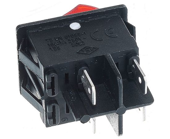 Клавишный выключатель Emas с подсветкой, красная клавиша, 2НО, 250В AC,16А A14B1K11 – изображение 3