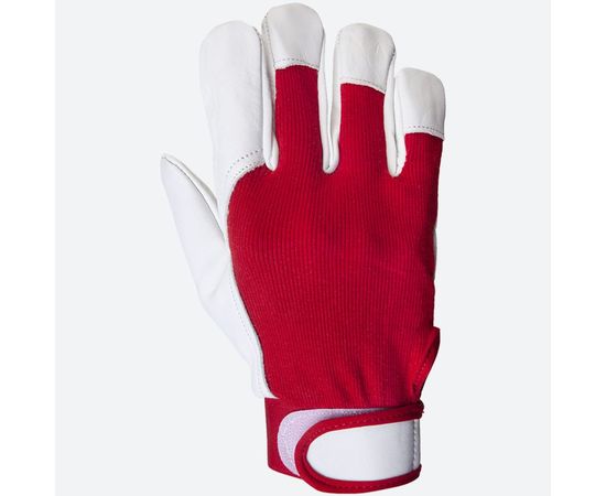 Кожаные перчатки Jeta Safety Mechanic, цвет красный/белый, манжета велкро JLE301-8/M – изображение 4