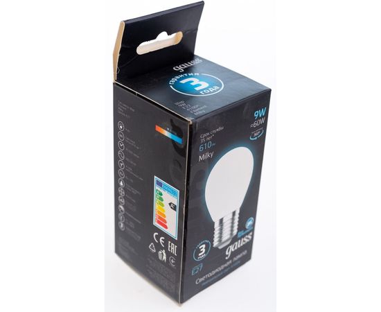 Лампа Gauss Filament, шар, 9W, 610lm, 4100К, Е27, milky, LED, 1/10/50 105202209 – изображение 2