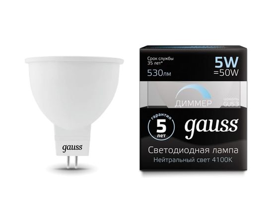Диммируемая лампа LED MR16 GU5.3-dim 5W 4100K Gauss 101505205-D – изображение 2